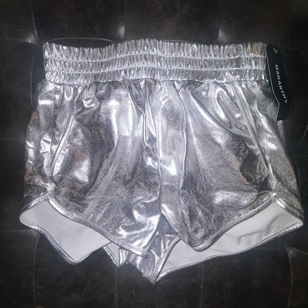 Shimmering Silver Athletic Shorts for Women